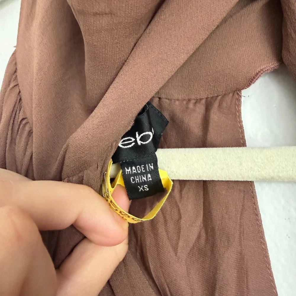 Vintage Y2K Bebe Silk Halter Handkerchief Hem Dress Brown XS Asymmetrical - Picture 4 of 15